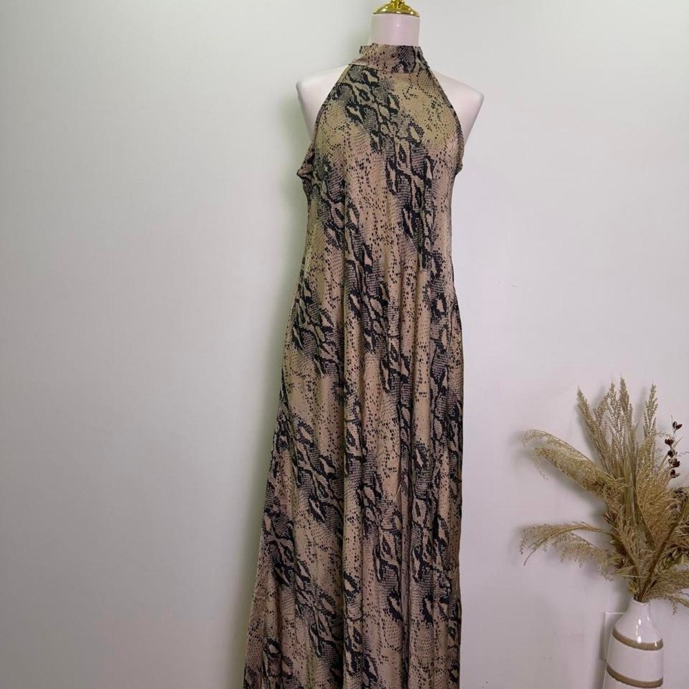 Milio Milano Small Snake Print Halter Maxi Dress with Pockets
